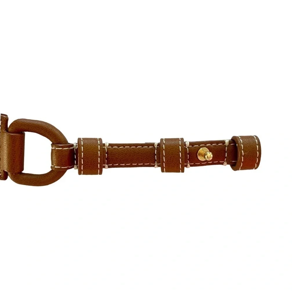 TALBOTS Belt Equestrian Style Split Leather Caramel/Tan/White Stitching Women XS